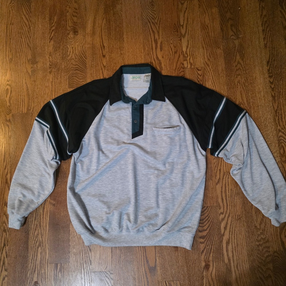 Vintage Ash Creek Trading‎ Mens XL Heather Grey Black Colorblock Polo Shirt